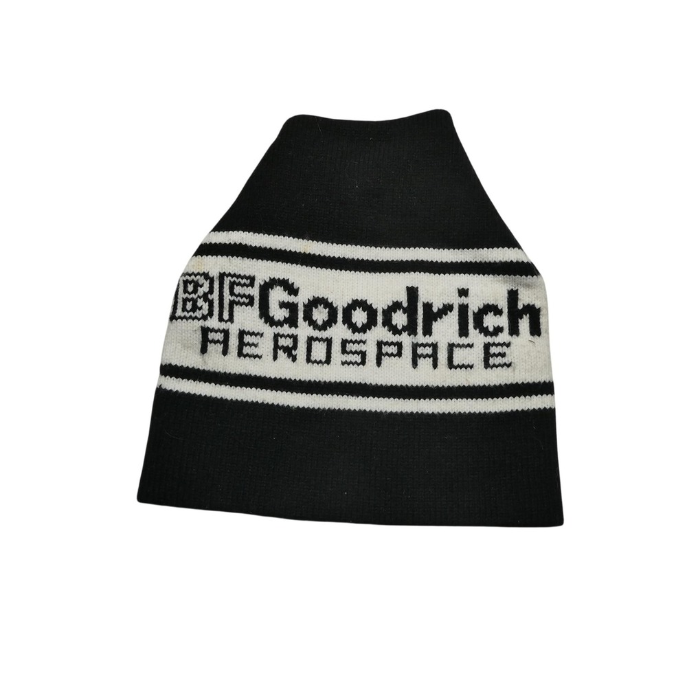 BF Goodrich Aerospace Hat Beanie Fitted Mens One Size Black Stripe Knit Logo